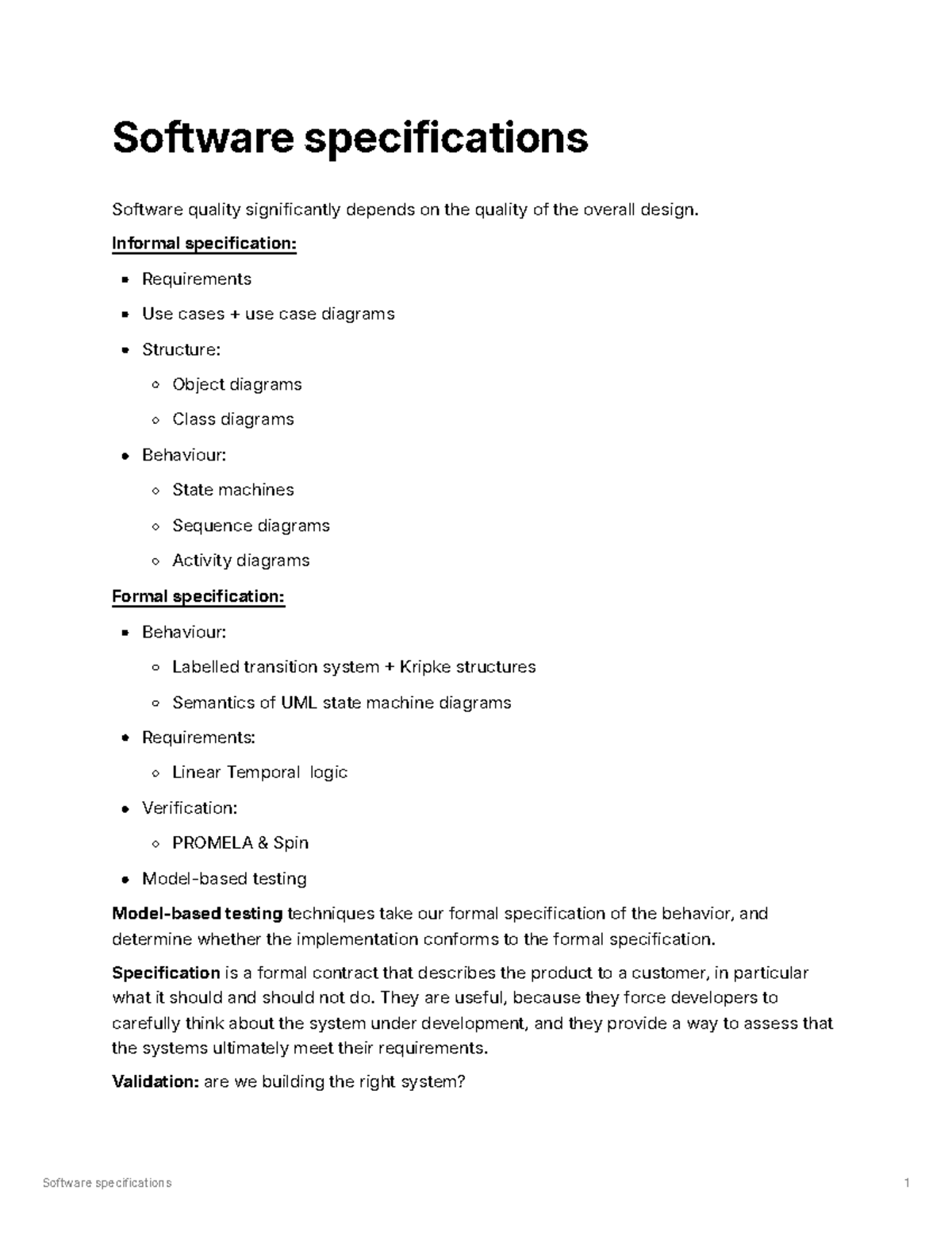 Software Specifications Overview for CS101: Informal & Formal Methods ...