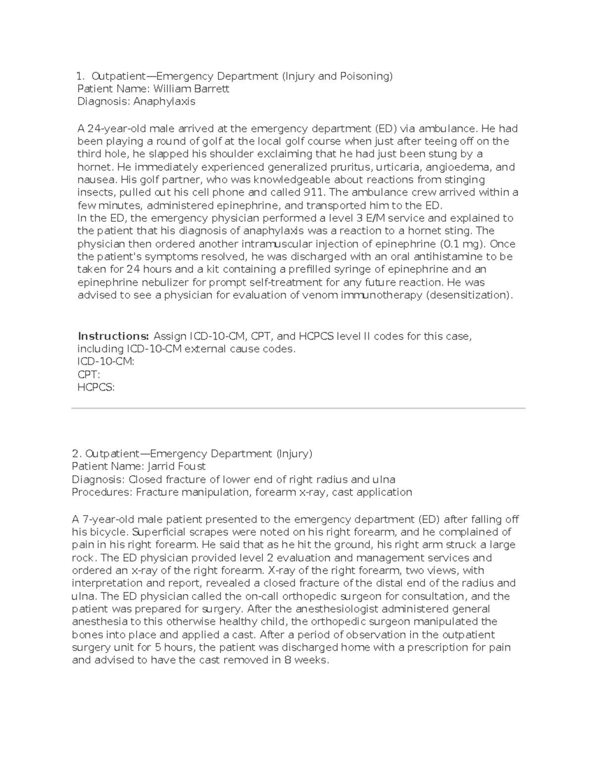 Billing and Coding Graded Project 4: Emergency Department Cases - Studocu