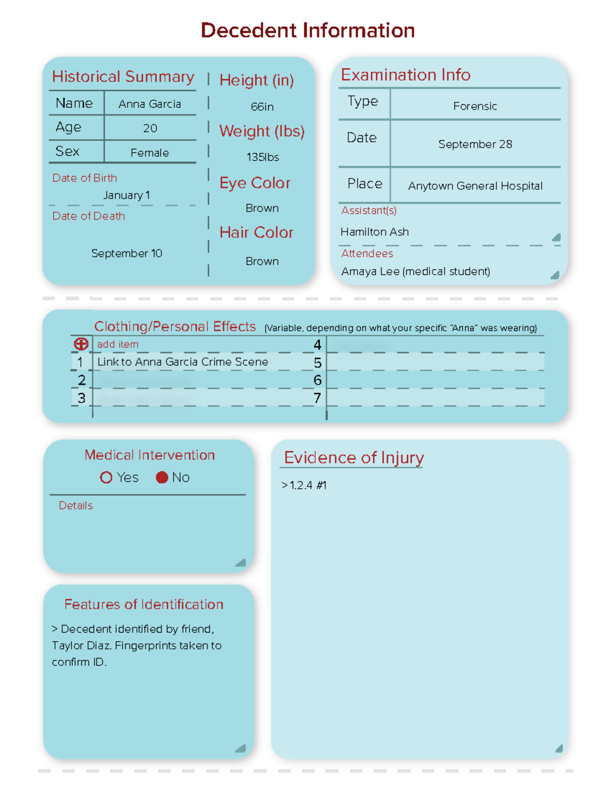 Location of Autopsy Report Answers - Evidence of Injury Features of ...