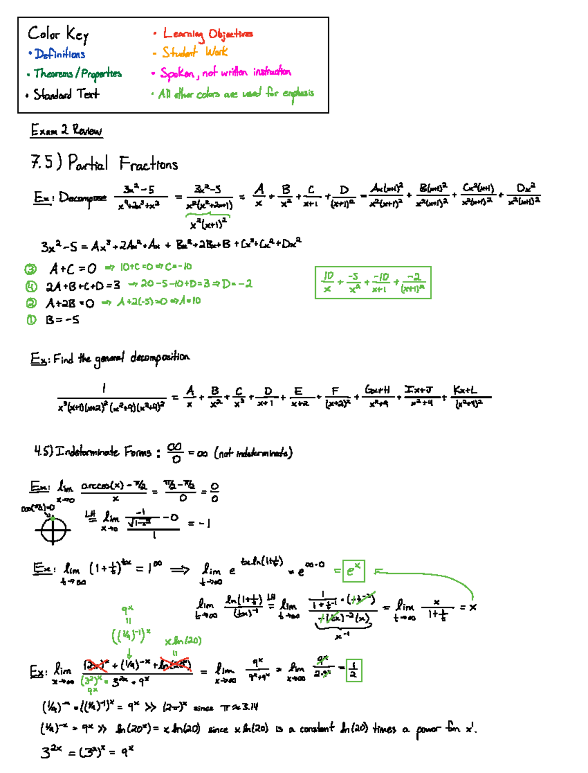 141 Exam 2 Review - Properties of Theorems and Partial Fractions - Studocu