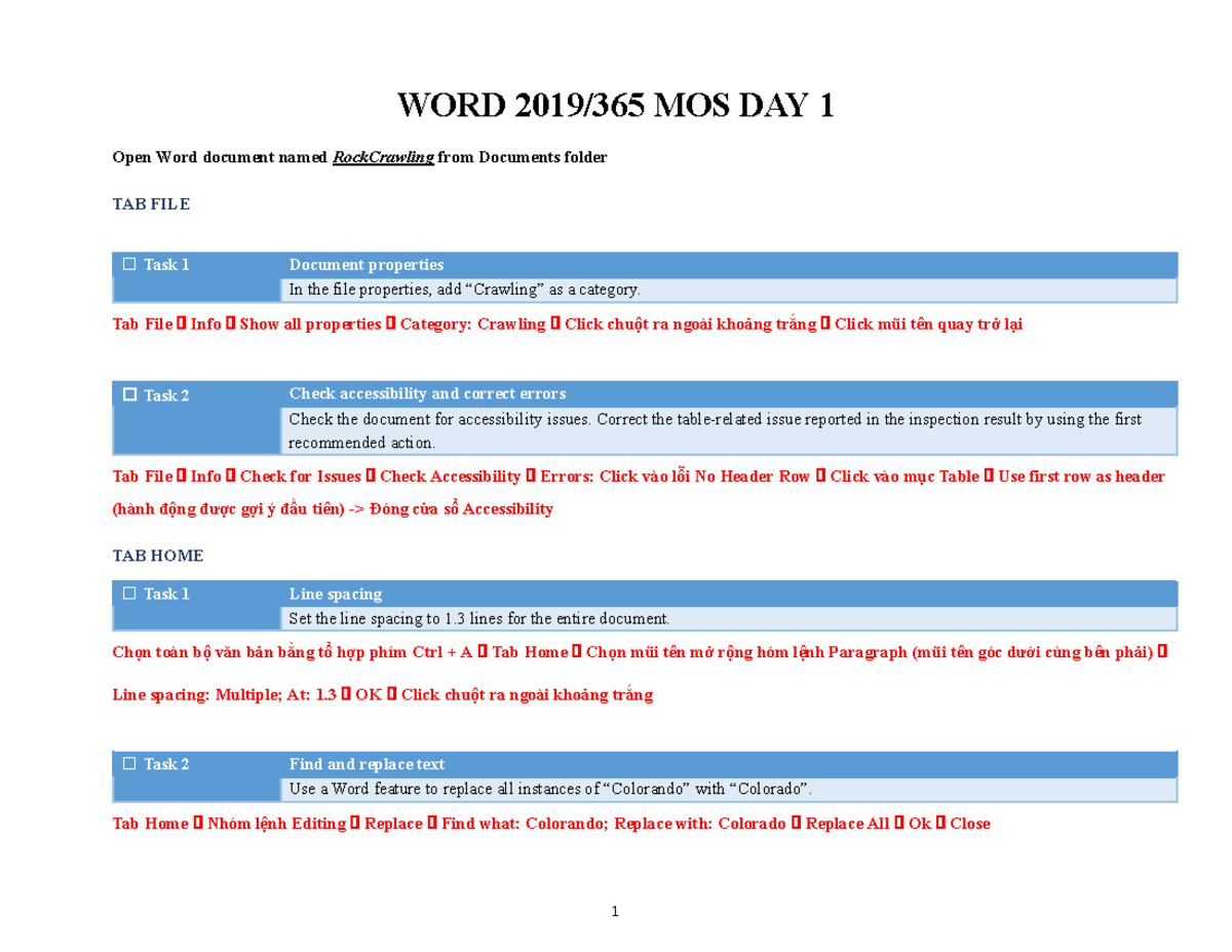 Hướng dẫn sử dụng Word 2019/365 - MOS Day 1 - Studocu