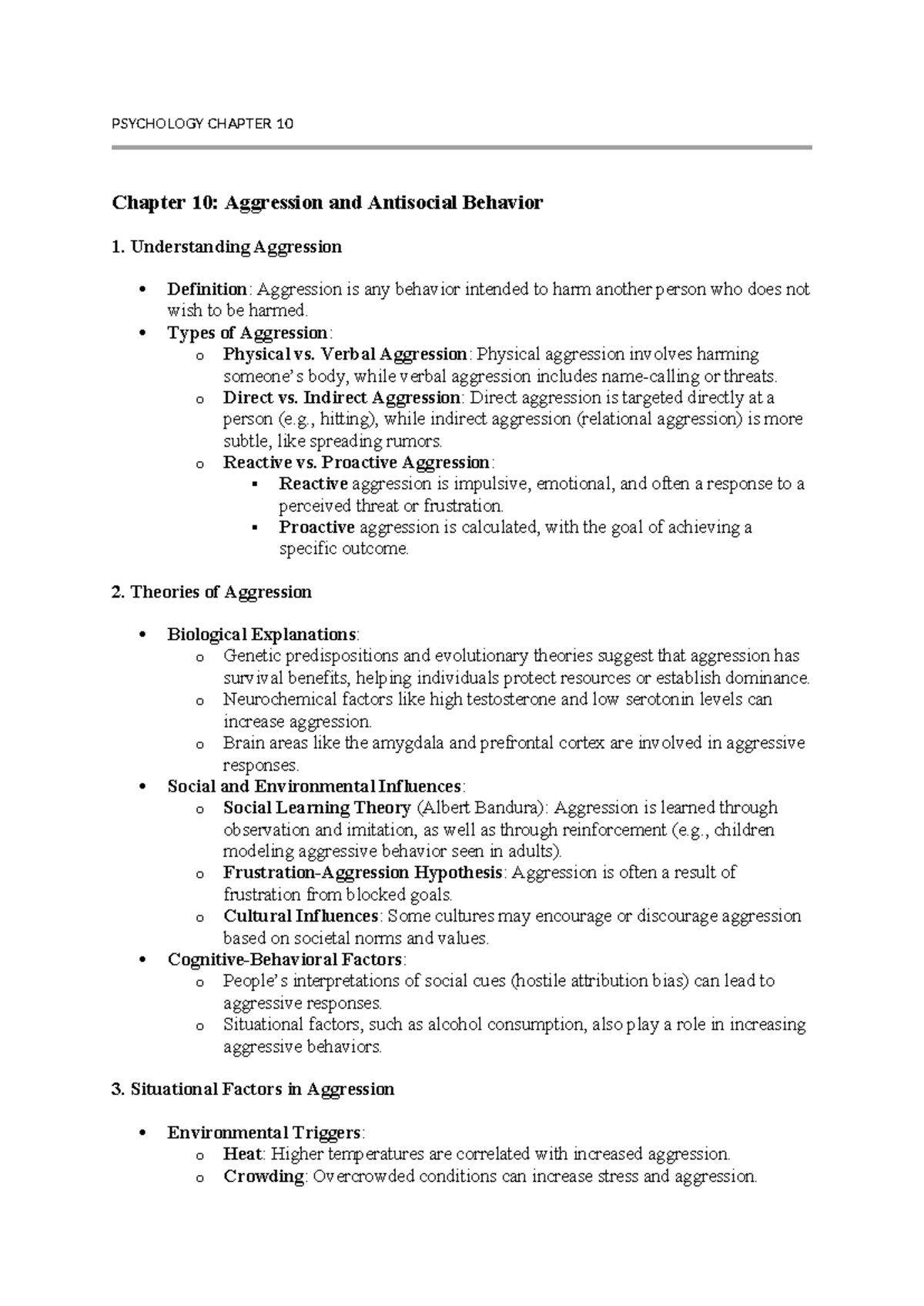 Psychology Chapter 10 - PSYCHOLOGY CHAPTER 10 Chapter 10: Aggression ...