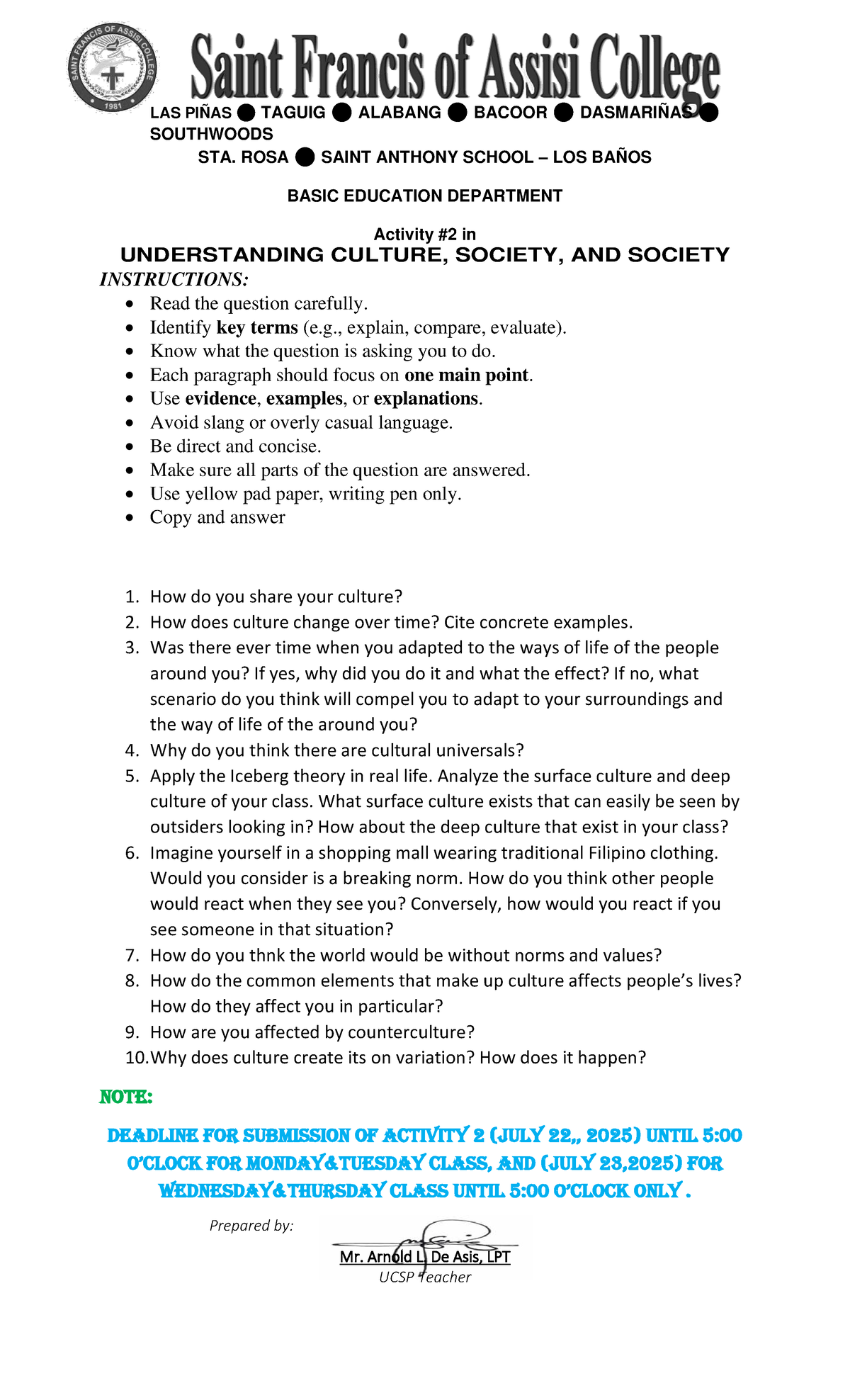 UCSP Activity 2: Understanding Culture and Society Insights - Studocu