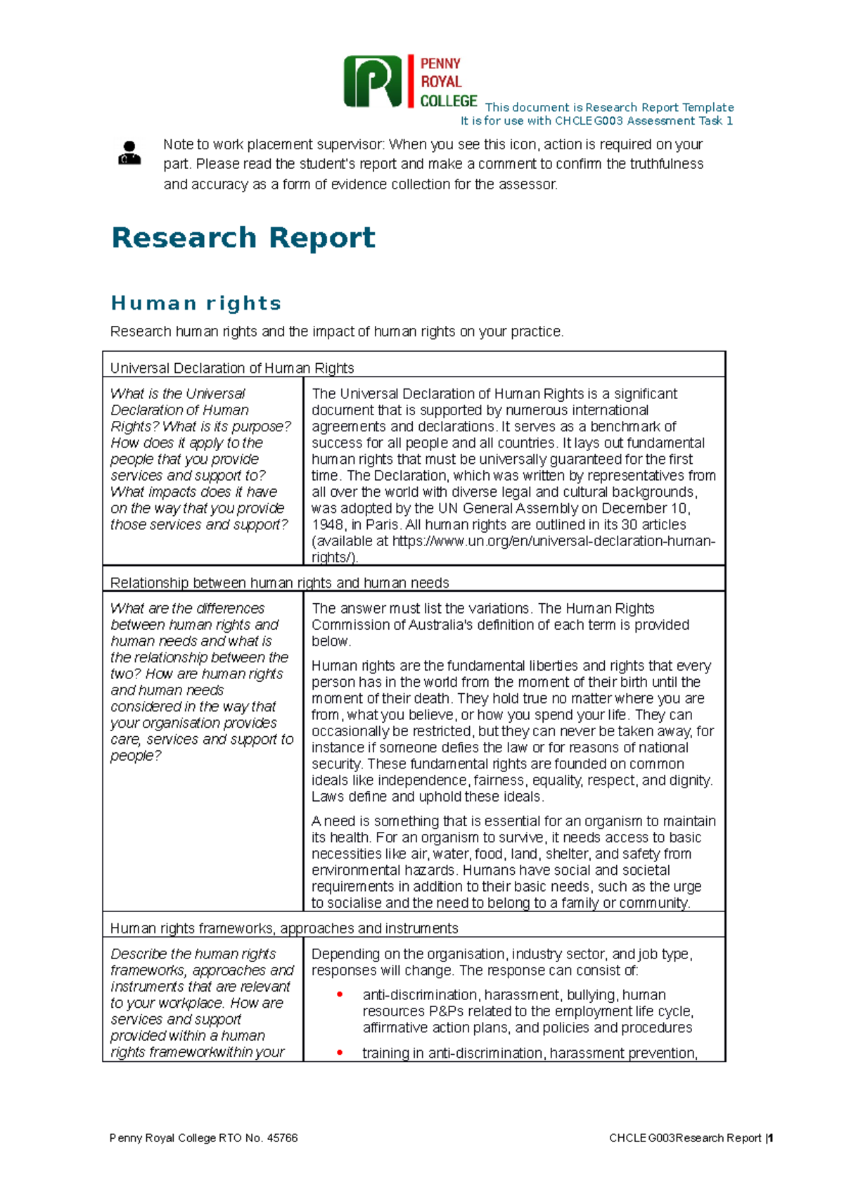 CHCLEG003 Research Report: Human Rights in Community Services - Studocu