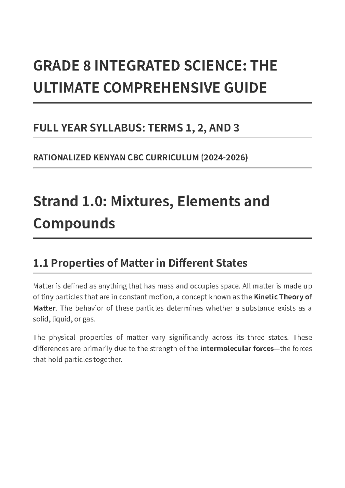 GRADE 8 INTEGRATED SCIENCE: COMPREHENSIVE GUIDE TO MATTER AND CHANGE ...