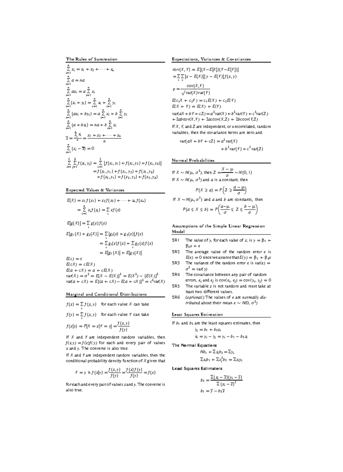 Econometrics Cheat Sheet: Essential Formulas and Concepts - Studocu