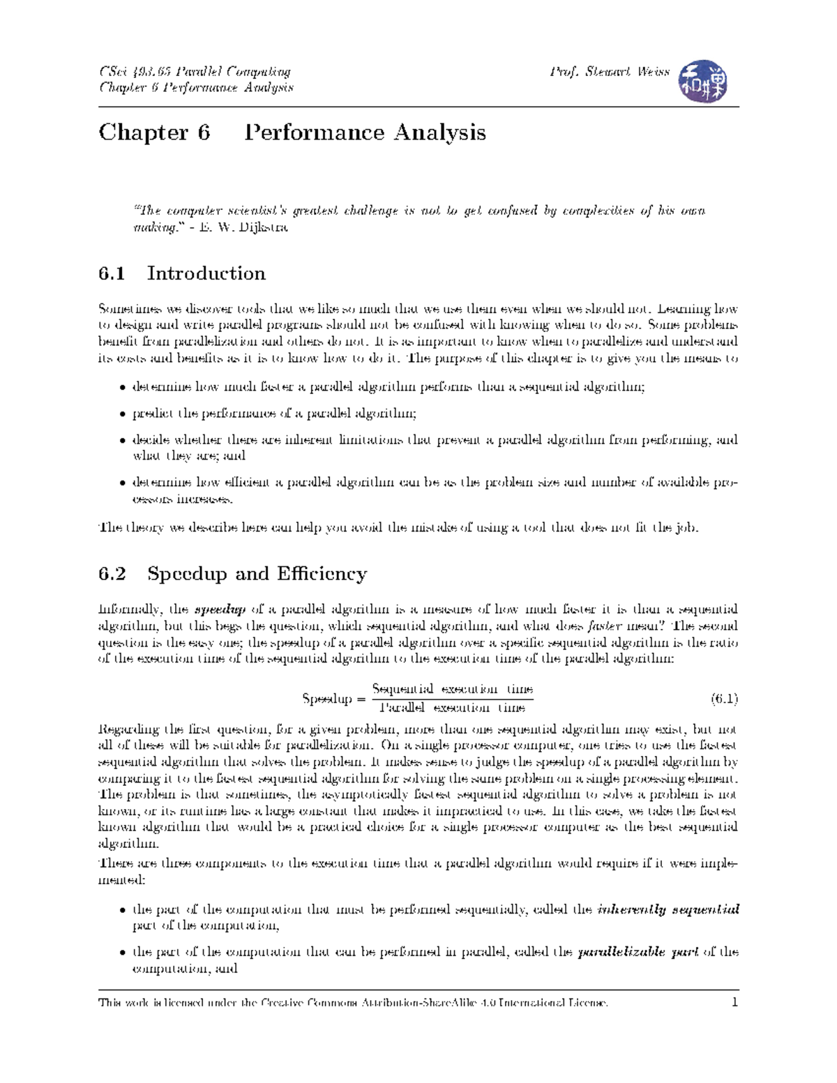 Chapter 06 - parallel - Chapter 6 Performance Analysis Chapter 6 ...