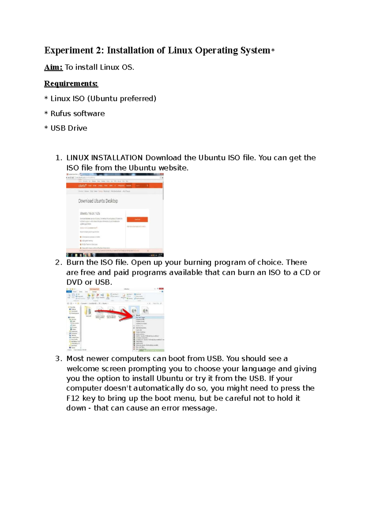 Experiment 2: Linux OS Installation Guide for Students - Studocu