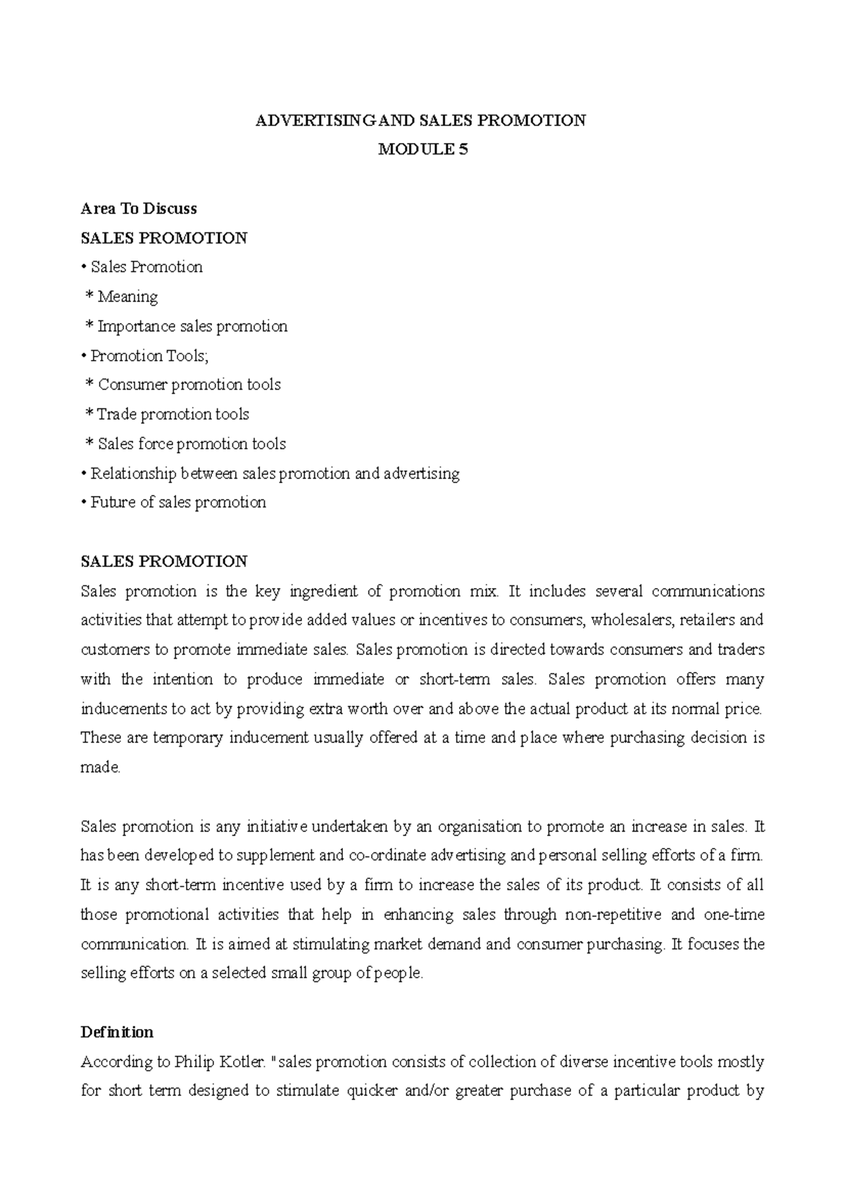 AD Module 5 - BBA Notes: Sales Promotion Insights and Strategies - Studocu