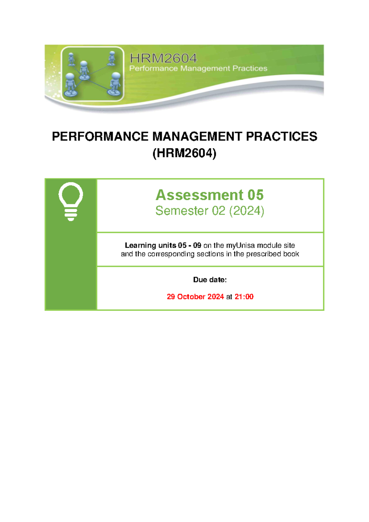 HRM2604 S2 2024 Performance Management Assessment 05 Guidelines - Studocu
