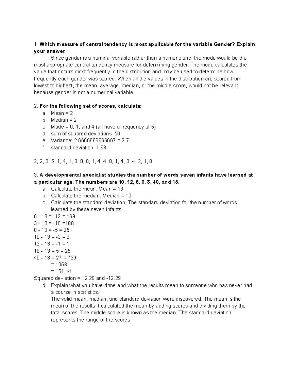 Statistics Assignment 2: Measures of Central Tendency & Z Scores - Studocu