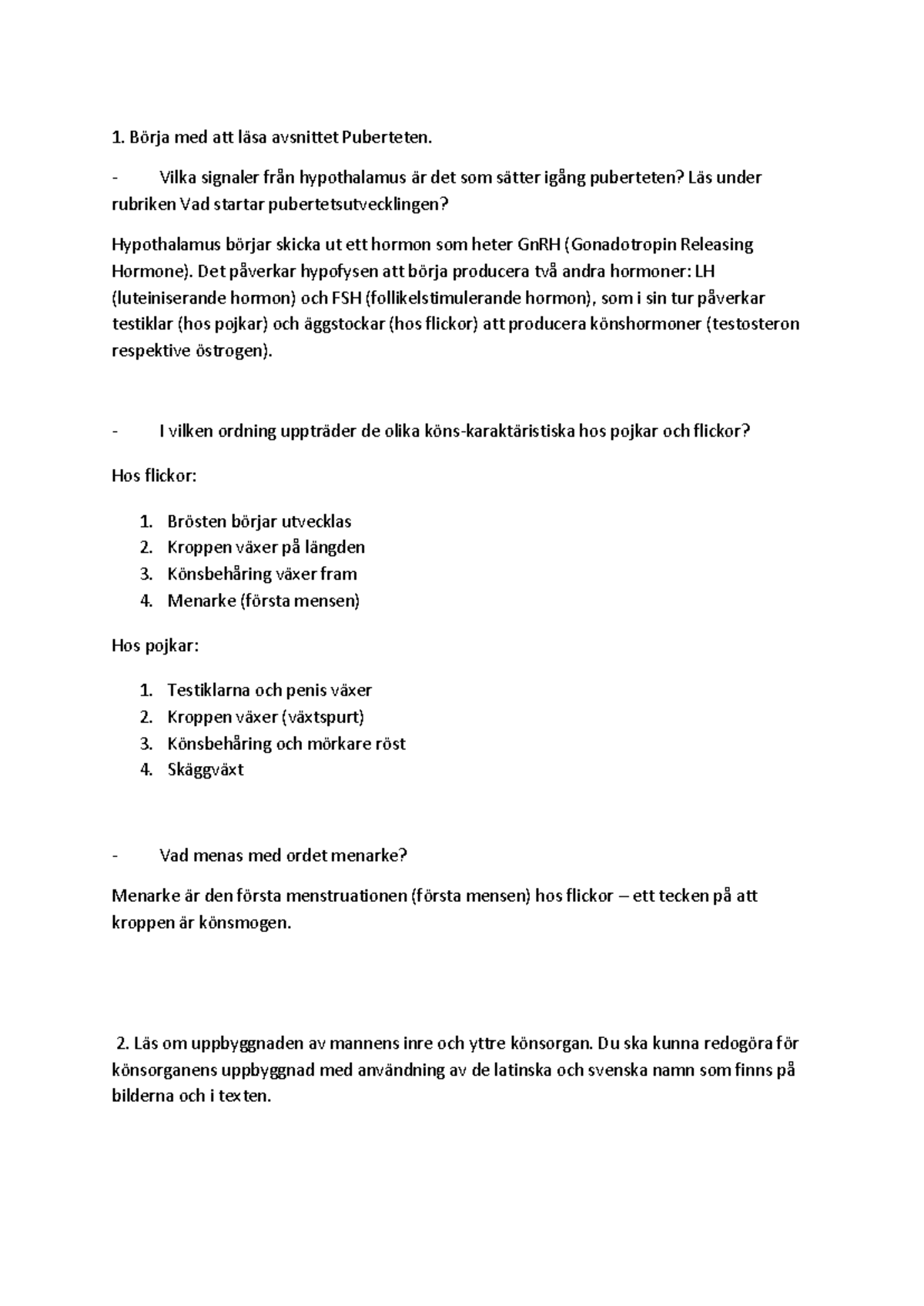 Reproduktion och Pubertetsutveckling: Hormoner och Könsorgan (KURS KOD ...