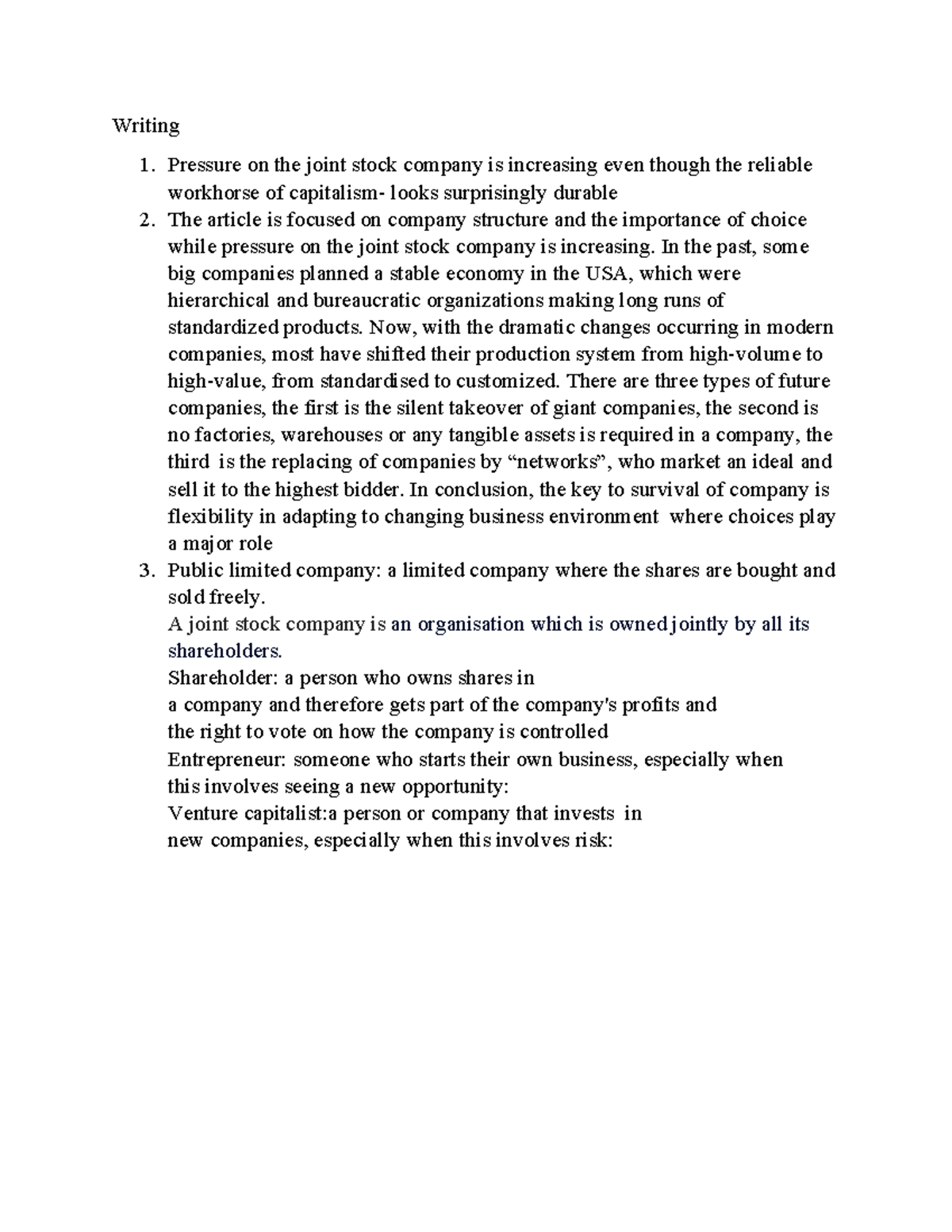 Btaptienganh 02 - tiếng anh - Writing 1. Pressure on the joint stock ...