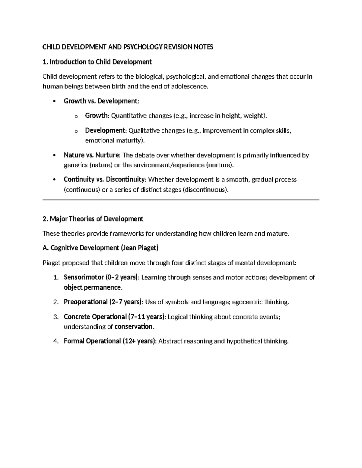 DTE CHILD DEVELOPMENT & PSYCHOLOGY REVISION NOTES - Studocu