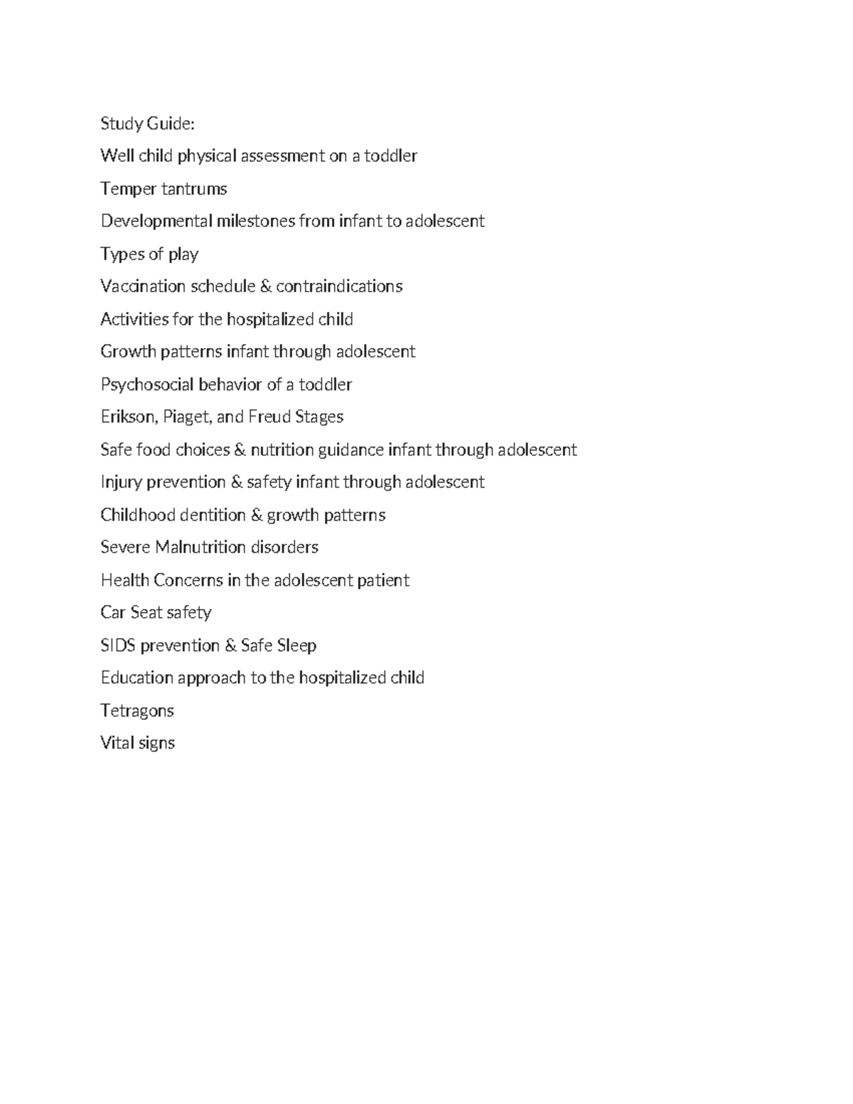 Peds Exam 1 Study Guide: Growth & Development Insights - Studocu