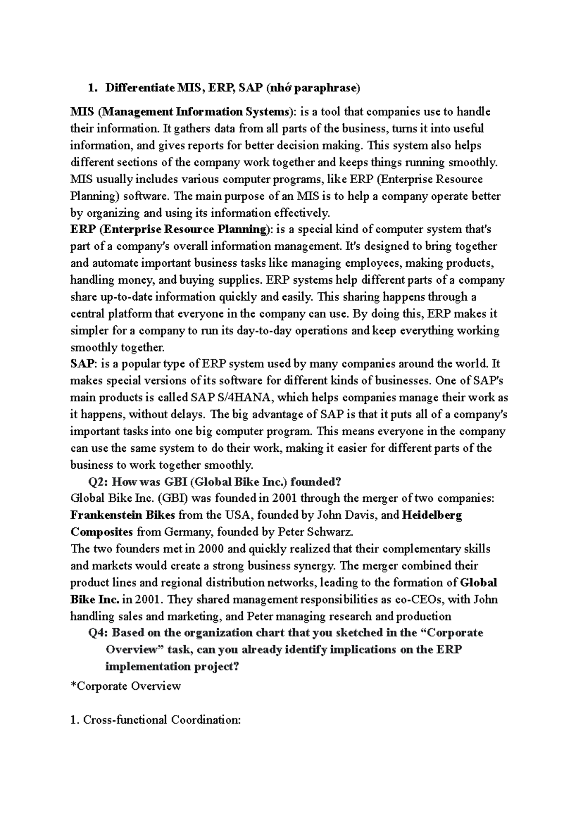 MIS - Comprehensive Notes on ERP and SAP Systems - Studocu