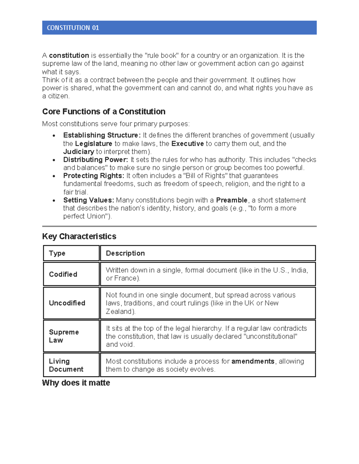 CONSTITUTION 01 - Overview of Core Functions and Characteristics - Studocu