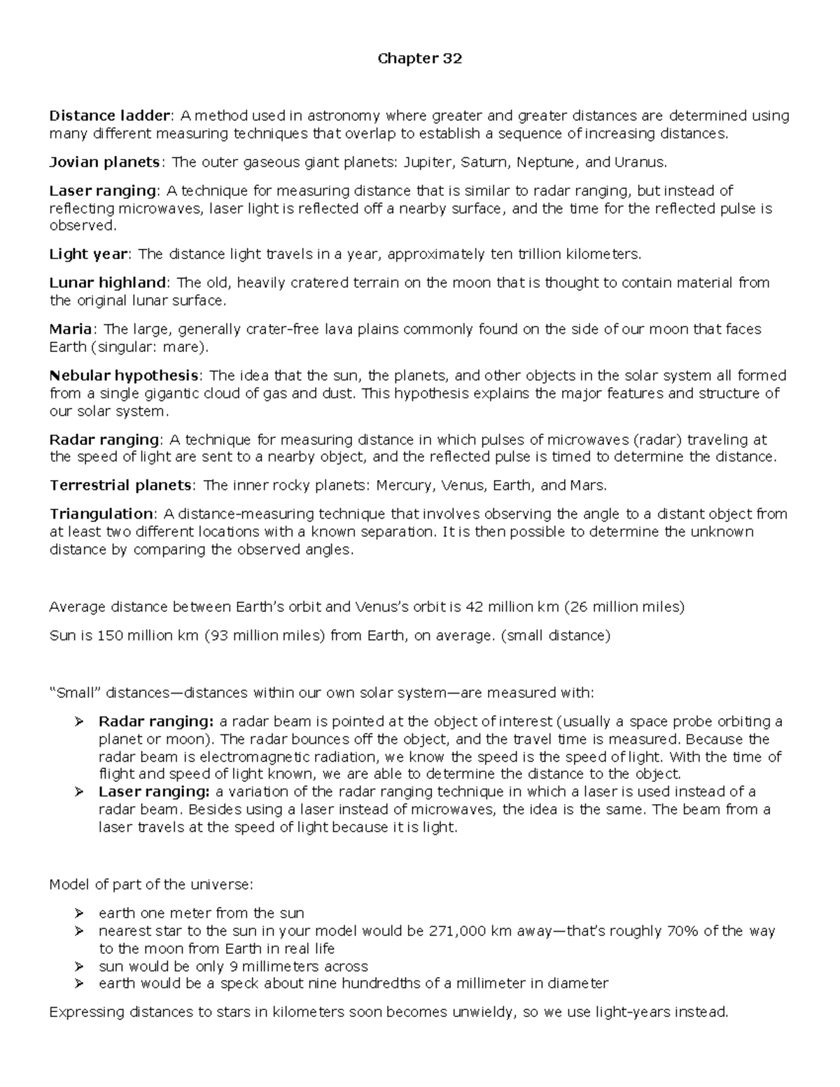 Chapter 32 Notes - Professor Lawler - Chapter 32 Distance ladder: A ...