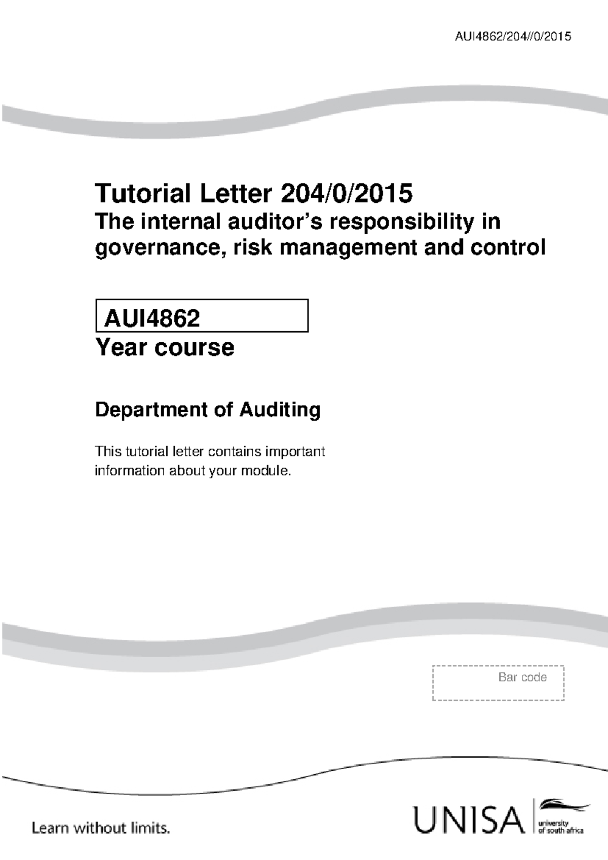 204 2015 0 b - ASSIGNMENT ANSWERS - AUI4862/20 4 //0/201 5 Tutorial ...