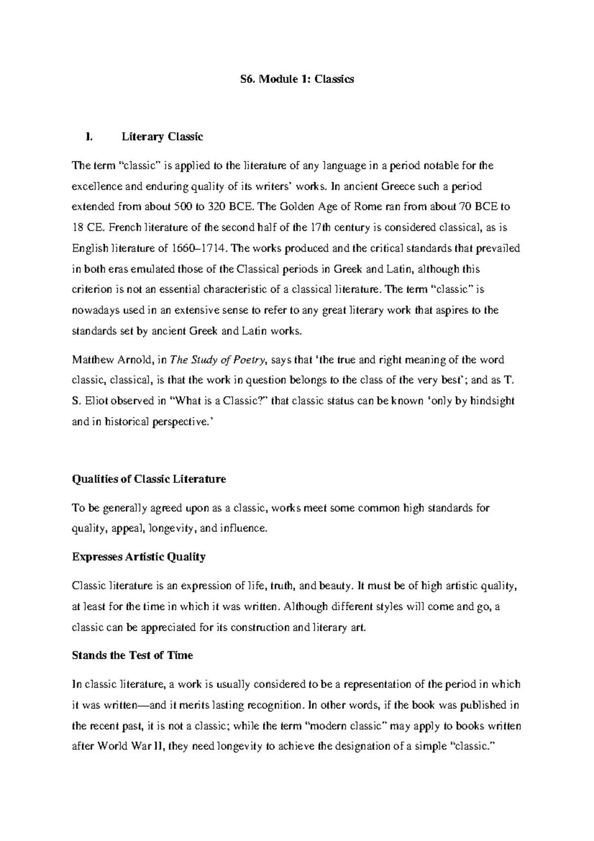 S6 Classics - Overview of Classical Literature: Greek & Roman ...