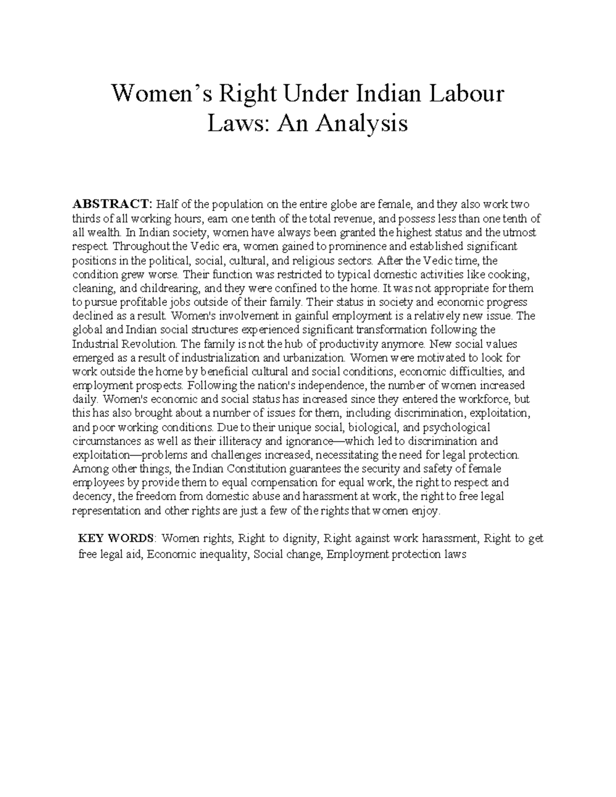 Women Rights Under Labour Law: An In-Depth Analysis - Studocu