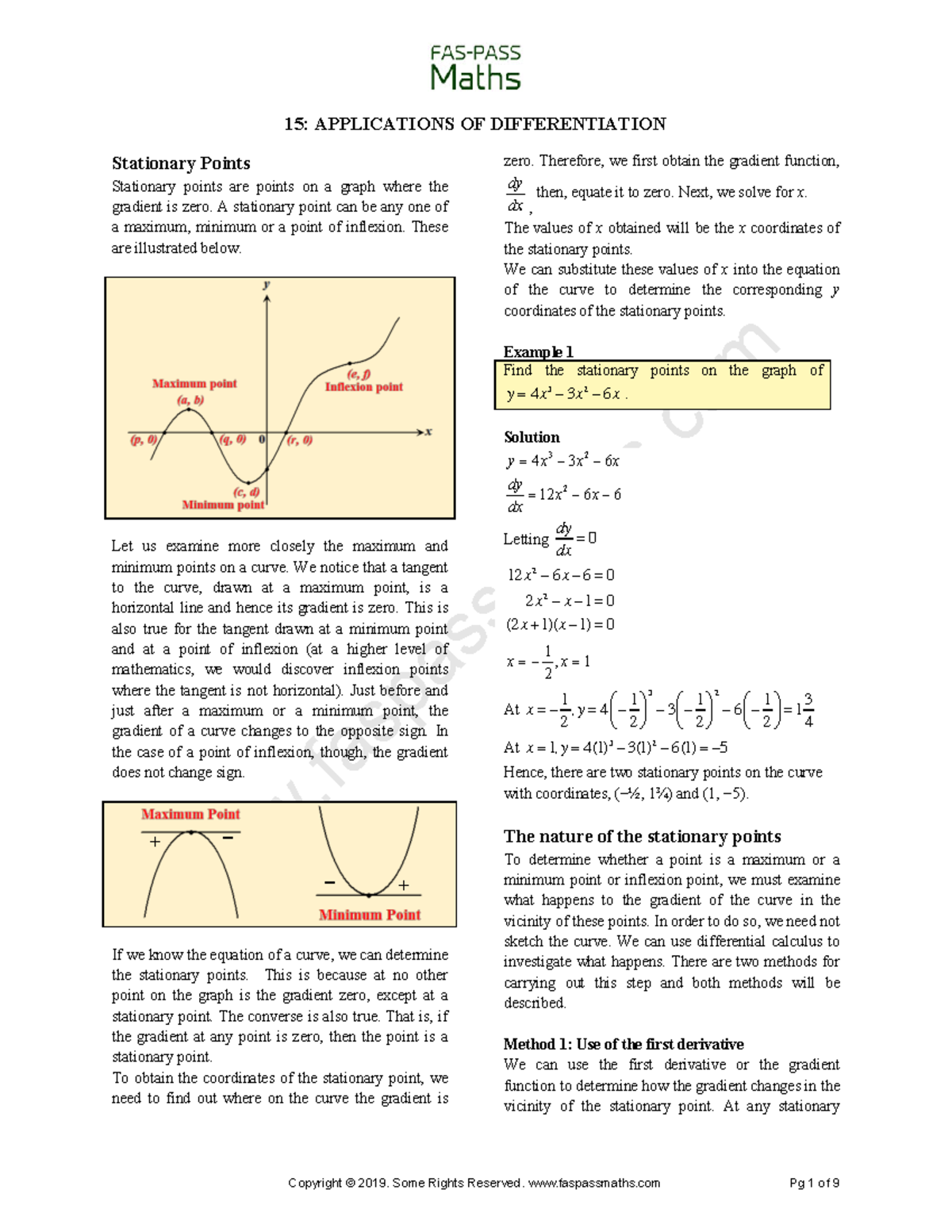 Applications of Differentiation: Examining Stationary Points and Their ...