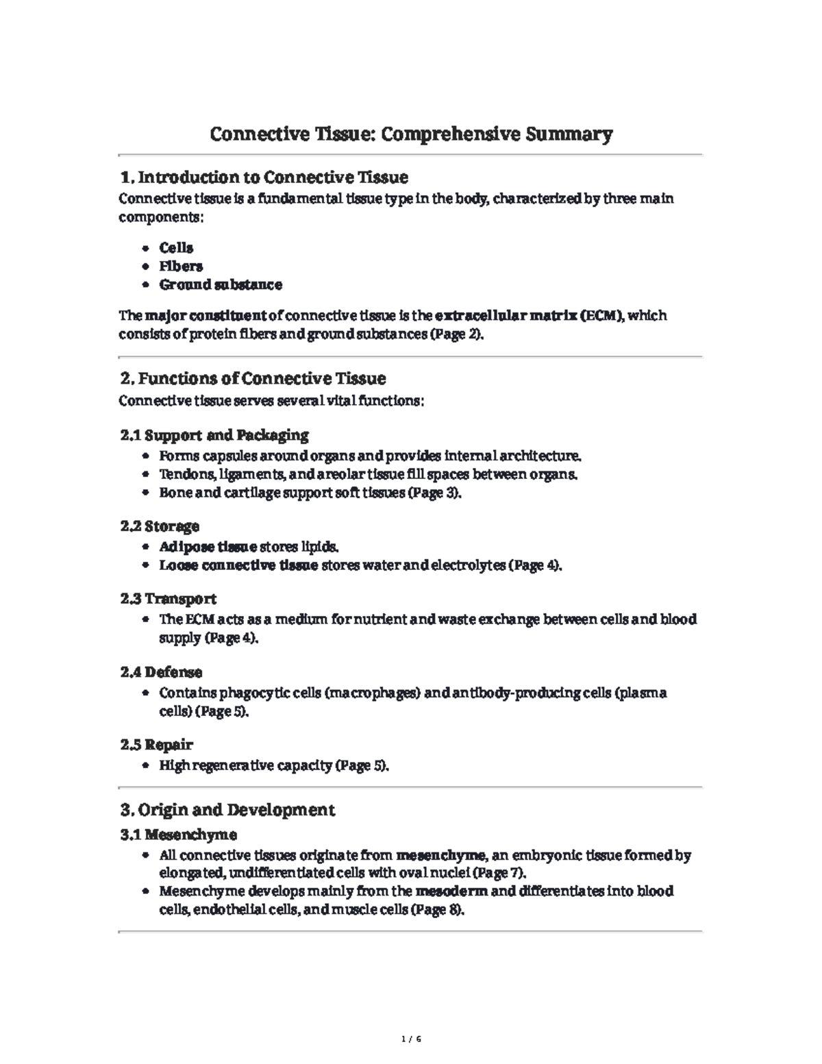 Connective Tissue Overview: Key Functions and Components - Studocu