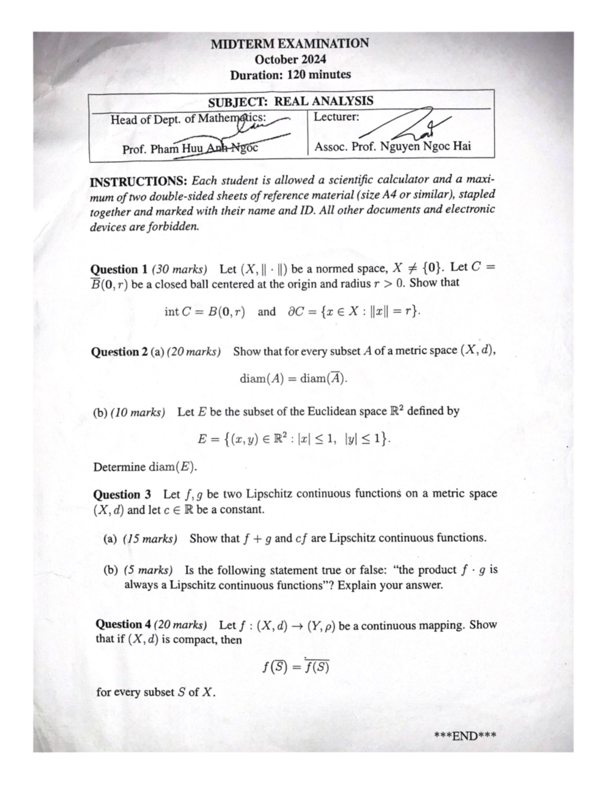 Midterm Exam Real Analysis 2024 - P.H. Guidelines & Questions - Studocu