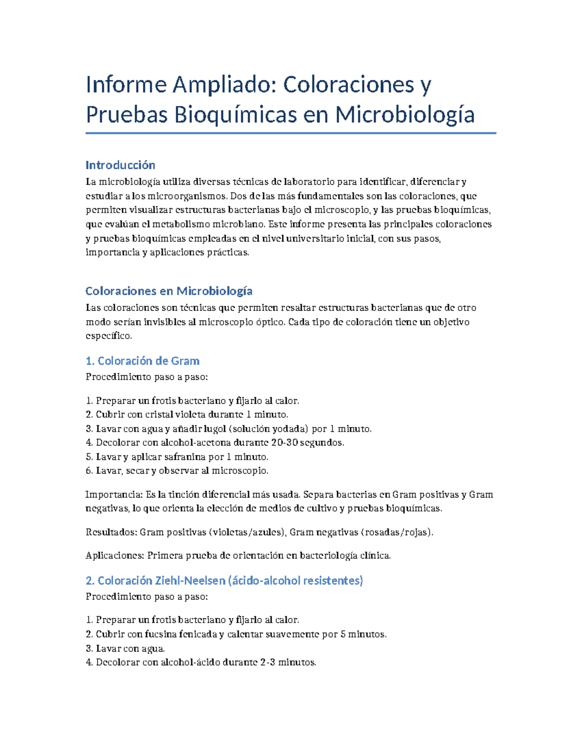Informe Extendido: Coloraciones y Pruebas Bioquímicas en Microbiología ...