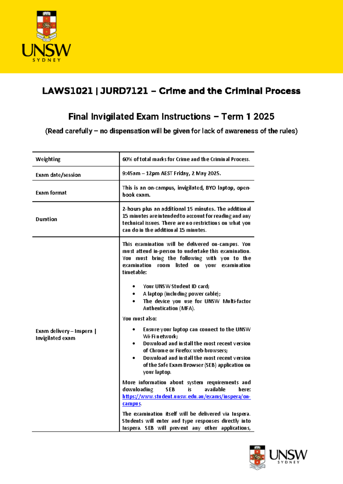 LAWS1021 - T1 2025 Final Exam Guidelines and Requirements - Studocu