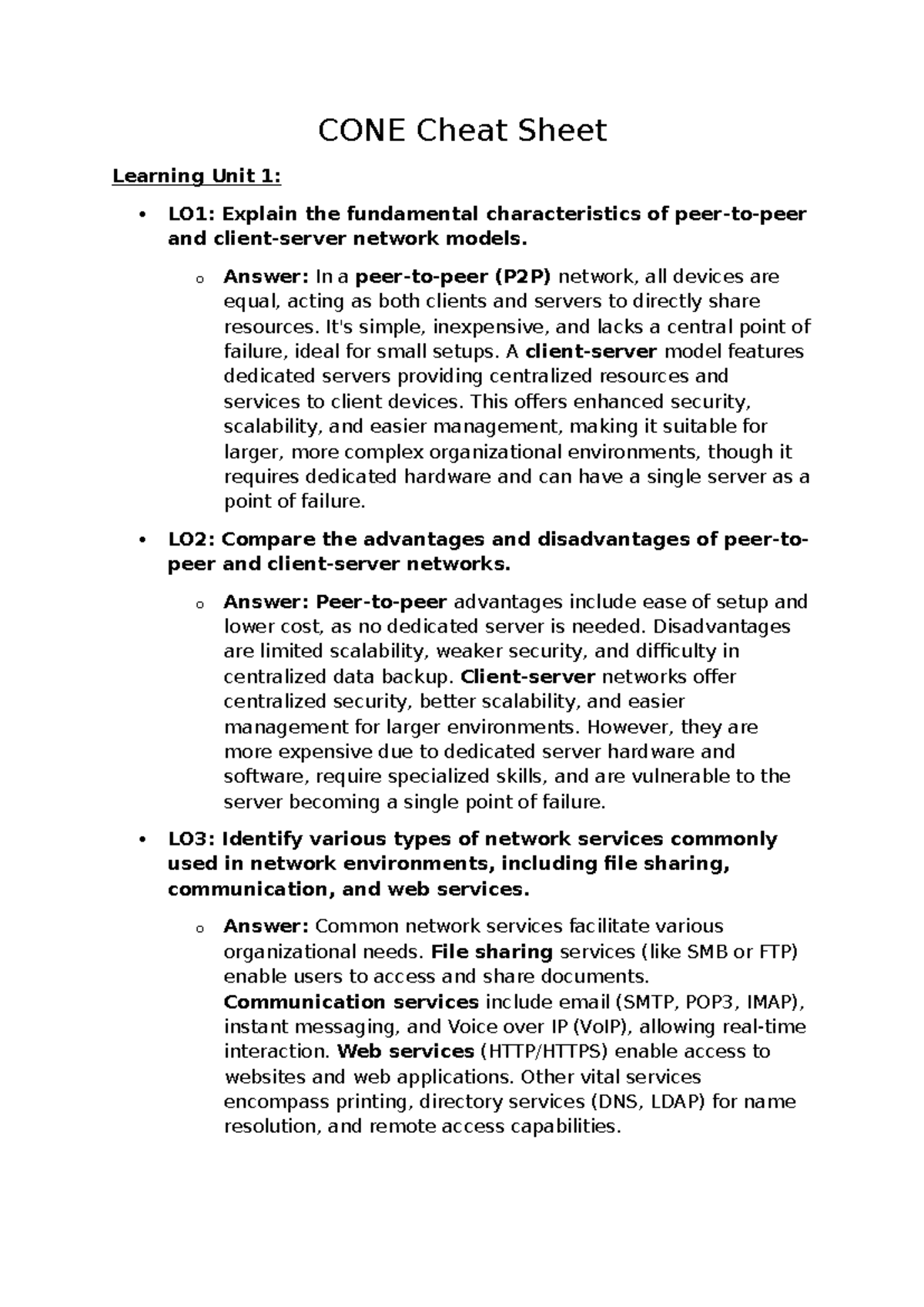 CONE Cheat Sheet: Key Concepts in Networking and OSI Model - Document Preview
