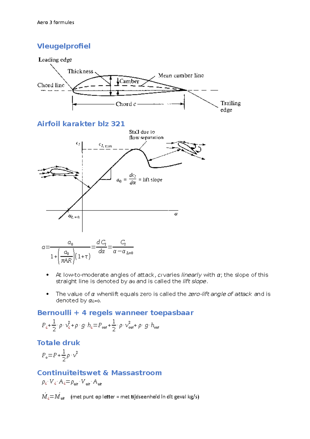 Aero 3 - Aircraft Aerodynamics Summary and Key Formulas - Studeersnel