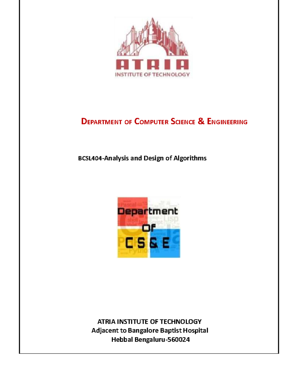ADA BCSL404 Lab Manual: Design & Implementation of Algorithms - Studocu