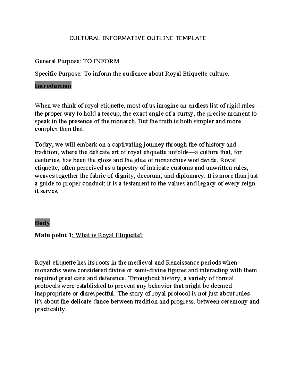 Cultural speech outline: Understanding royal etiquette and its ...