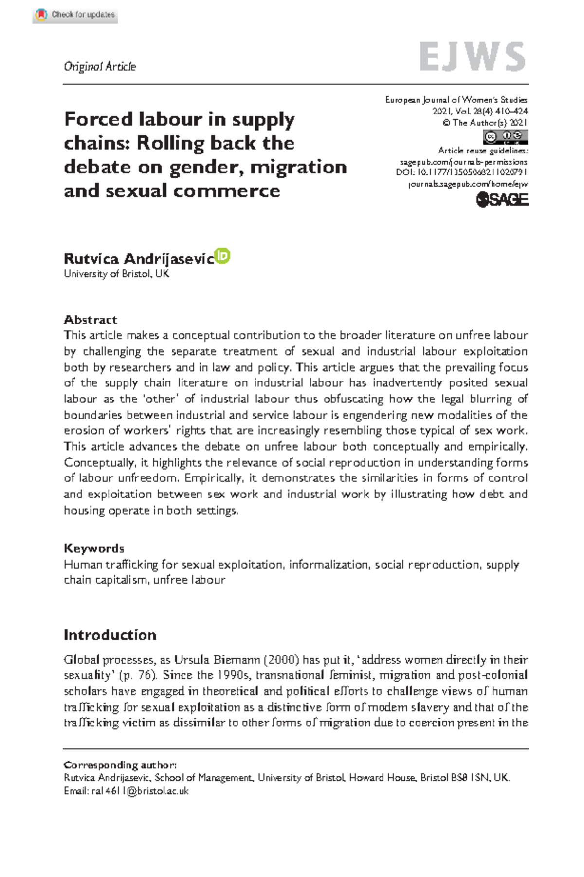 Forced labour in supply chains Rolling back the debate on gender ...
