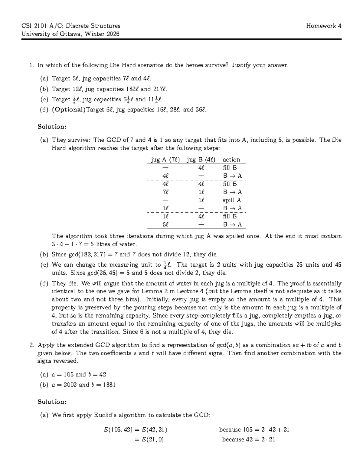 CSI 2101 Discrete Structures Winter 2026 Homework 4 Solutions - Studocu