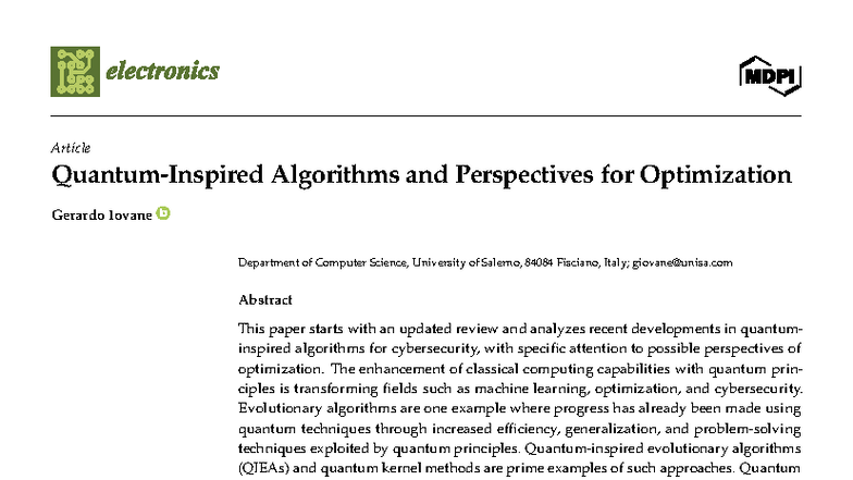 Quantum-Inspired Algorithms for Cybersecurity Optimization (Electronics ...