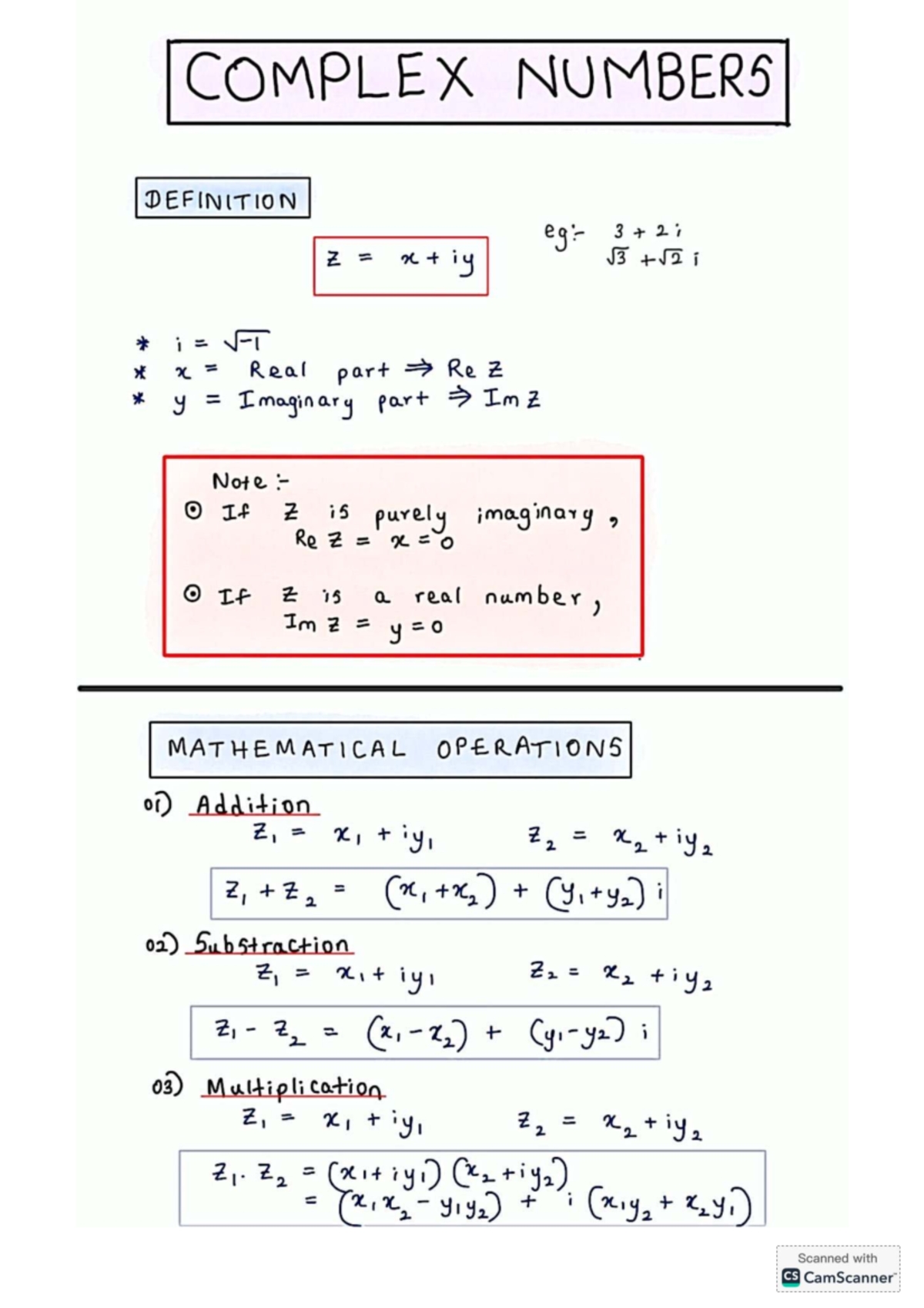 Complex Numbers Notes - Summary of CN Concepts and Operations - Studocu