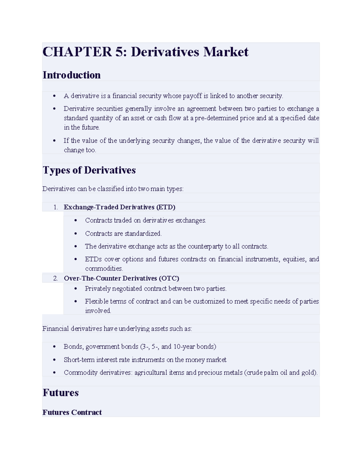 Chapter 5: Introduction to Derivatives Market - FIN435 Notes - Studocu