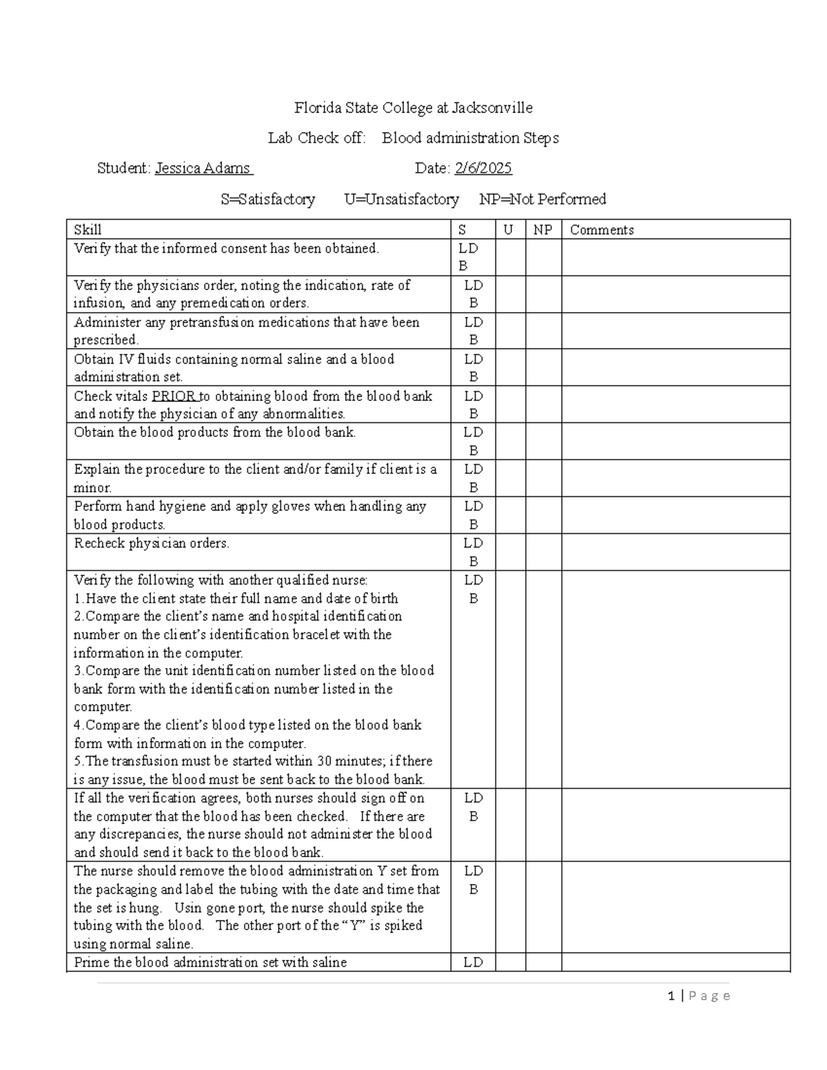 Blood Administration Steps - Florida State College at Jacksonville Lab ...