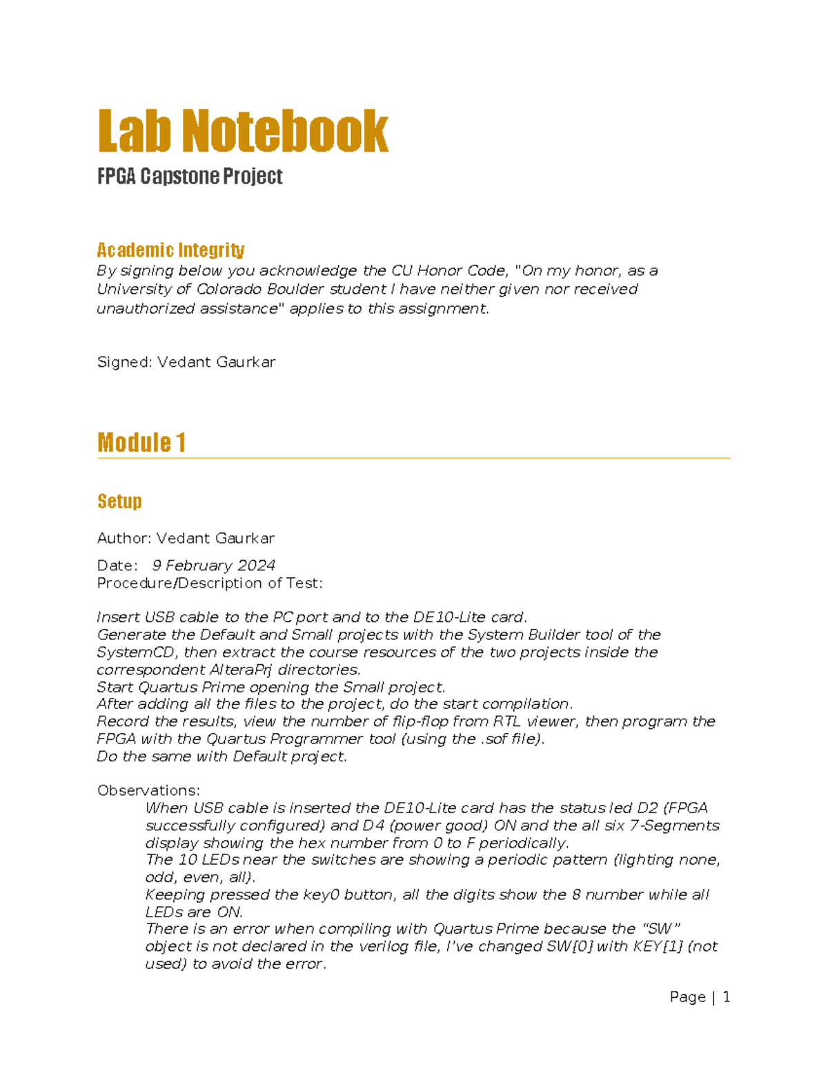 FPGA Lab Notebook (CENG 456) - 1st Lab Observations and Results - Studocu
