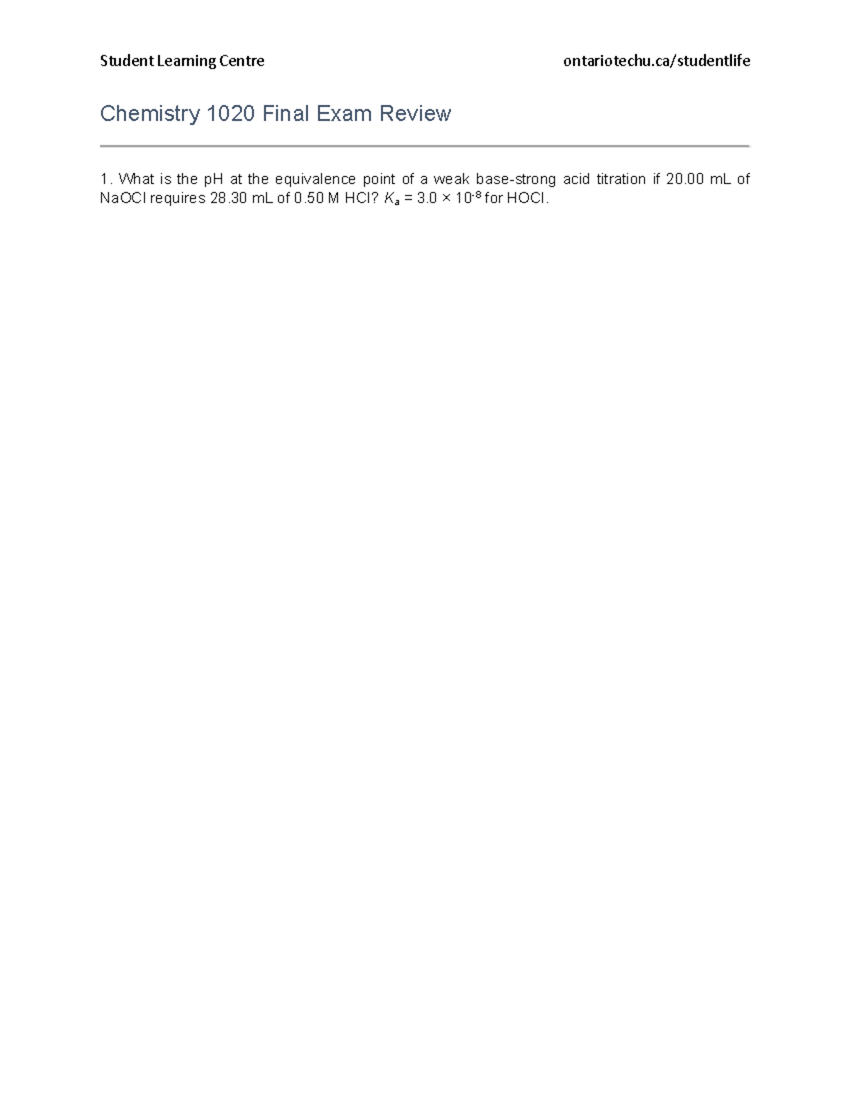 CHEM 1020 Final Exam Review: Key Concepts and Problems - Studocu