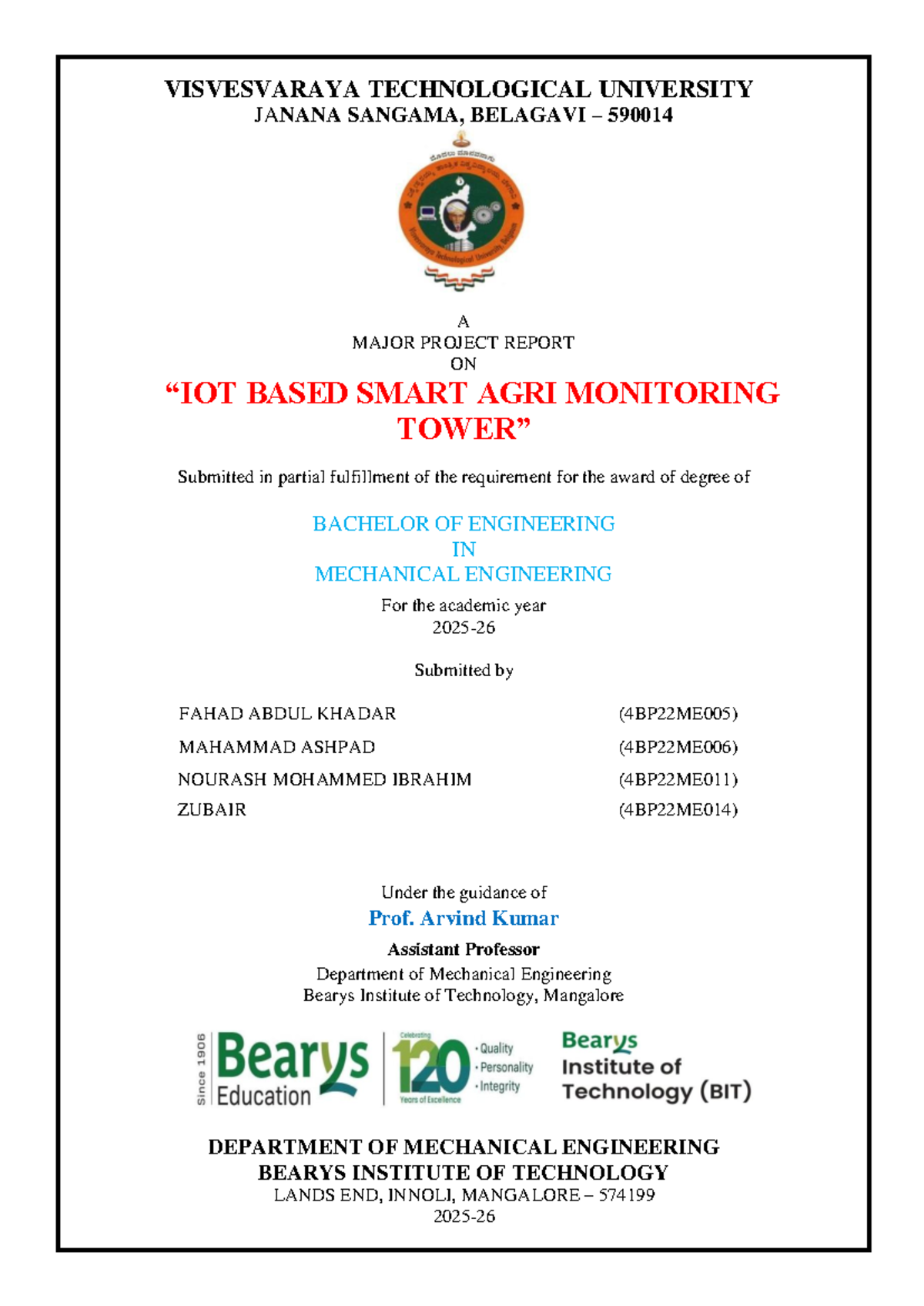 IOT Based Smart Agriculture Monitoring Tower - Major Project Report ...