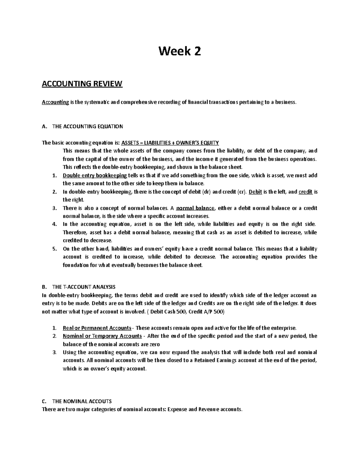 Business Finance Module: Week 2 Accounting Review & Analysis - Studocu