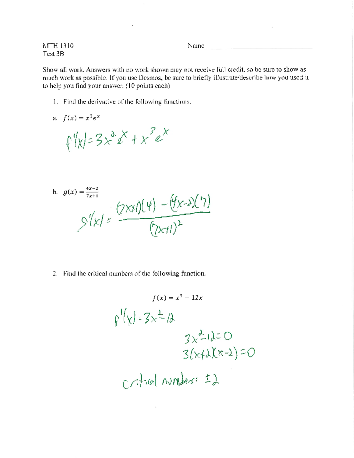 MTH 1310 Test 3A & 3B Solutions - Studocu