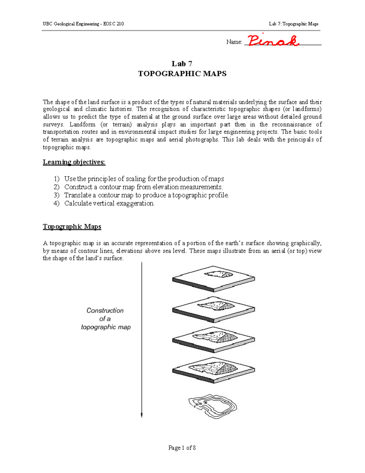 Lab 7 Topographic maps 2020 - UBC Geological Engineering EOSC 210 Lab 7 ...