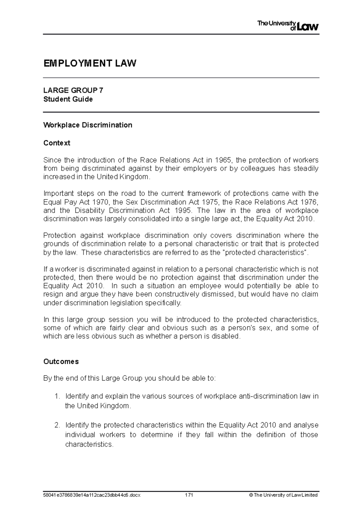 Understanding Employment Law: Workplace Discrimination (LG7) - Studocu