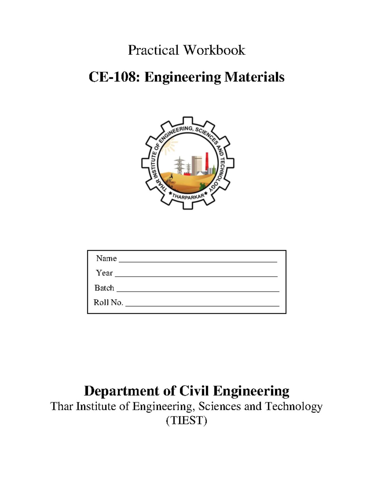 Civil engineering Materials - Practical Workbook CE- 108 : Engineering ...