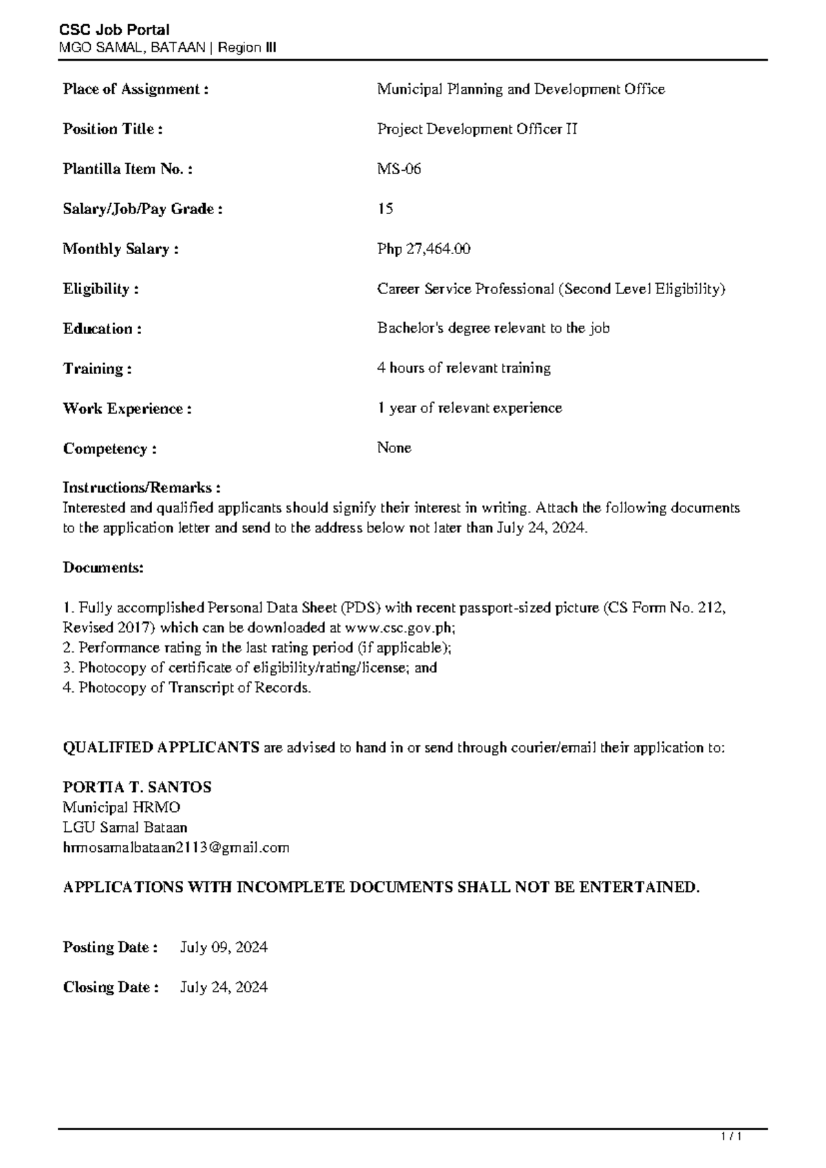 Job Posting: Project Development Officer II - MGO Samal (CSC 81519 ...