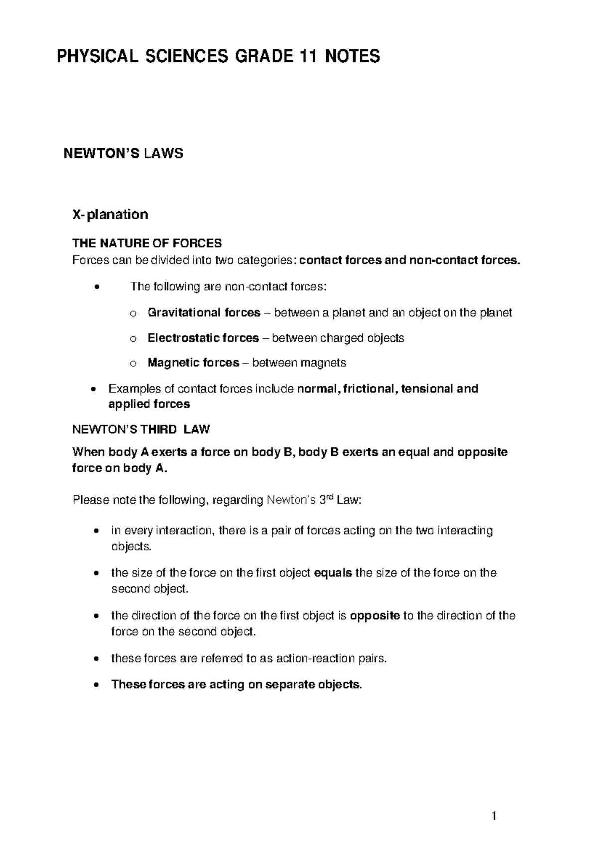 Grade 11 Physical Sciences: Comprehensive Notes on Forces and Motion ...